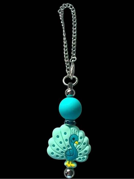 Alaska wild Rose designs￼ Accessories - Teal Peacock Bird Charm Keychain, Cup charm - Turquoise & Aqua